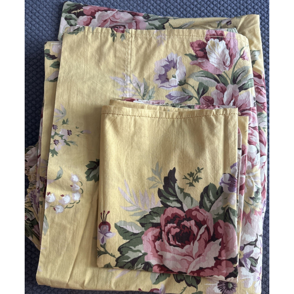 Vintage Ralph Lauren Sophie Brooke Yellow Floral Twin Size Complete Sheet Set - Picture 1 of 6